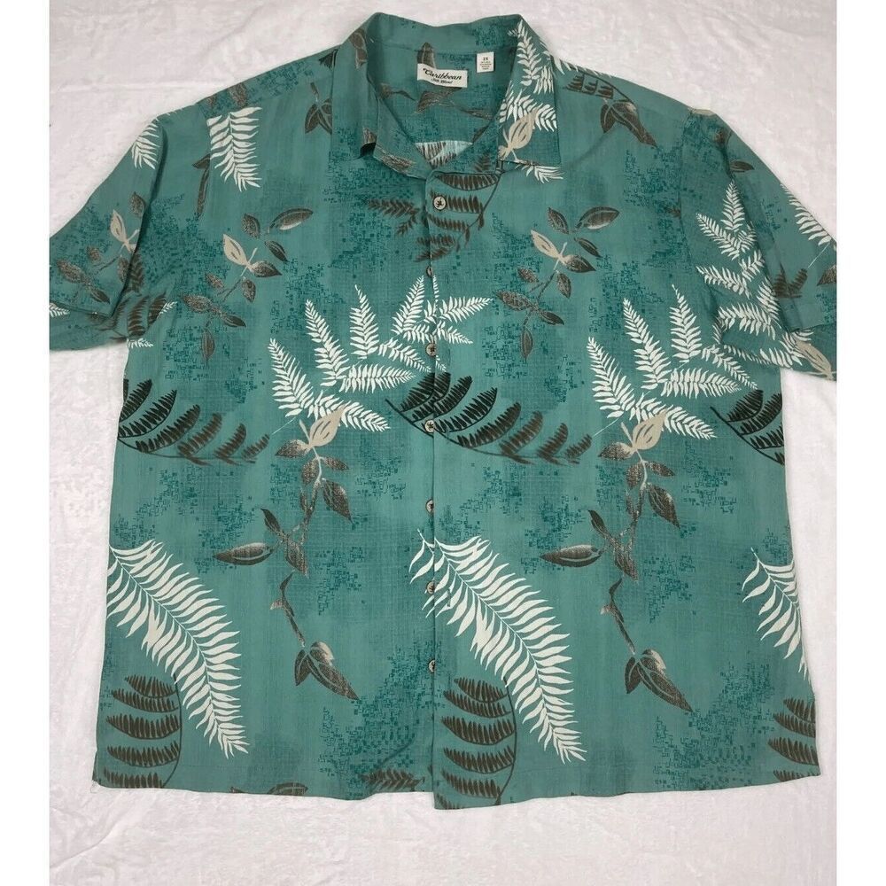 Carribean Button-Up Shirt Men's XL Multicolor Floral Silk Collared Short Sleeves